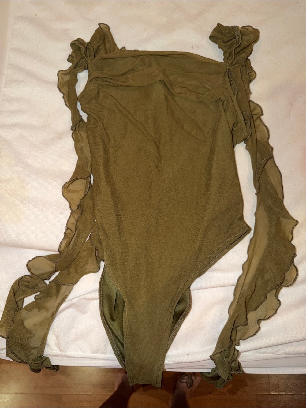 Olive Green Ruffle bodysuit